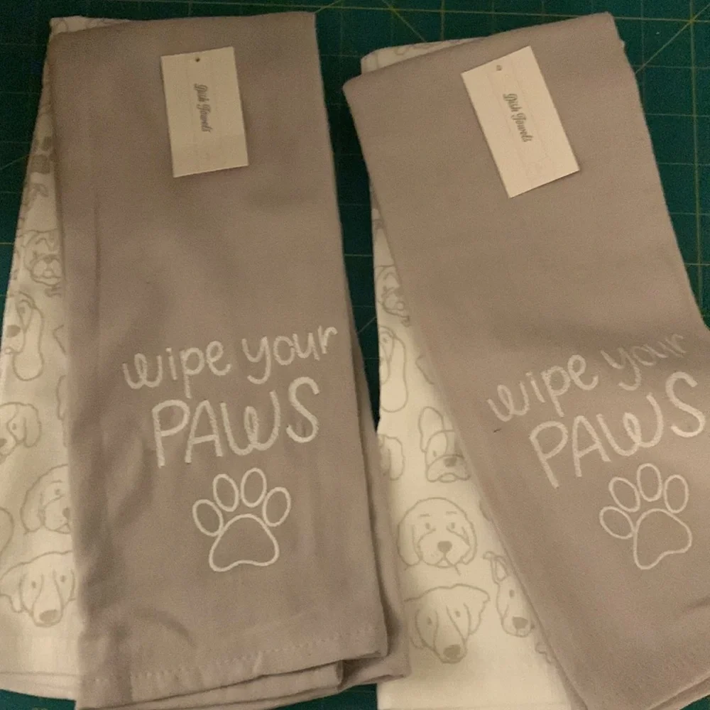 Wipe your paws dish‎ towel set in gray/white